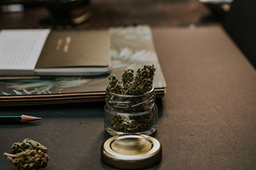 cannabis bud on desk trademark filing